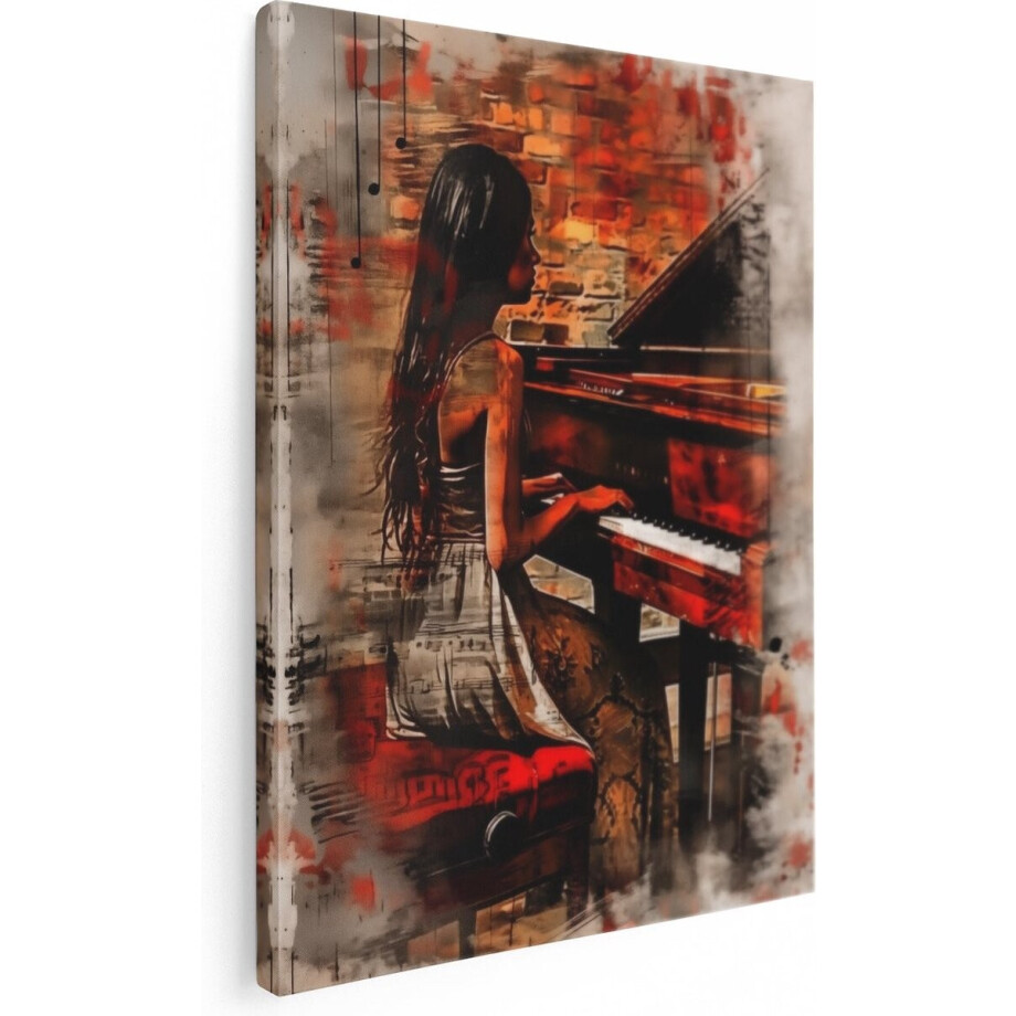 Artaza Canvas Schilderij Meisje dat Piano Speelt - 90x120 cm - Wanddecoratie Woonkamer - Schilderijen - Muurdecoratie afbeelding 1