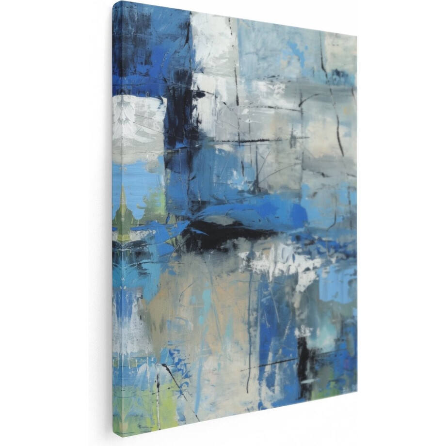 Artaza Canvas Schilderij Abstract - 90x120 cm - Groot - Wanddecoratie Blauw - Muurdecoratie Abstracte Kunst - Schilderijen Op Canvas afbeelding 1