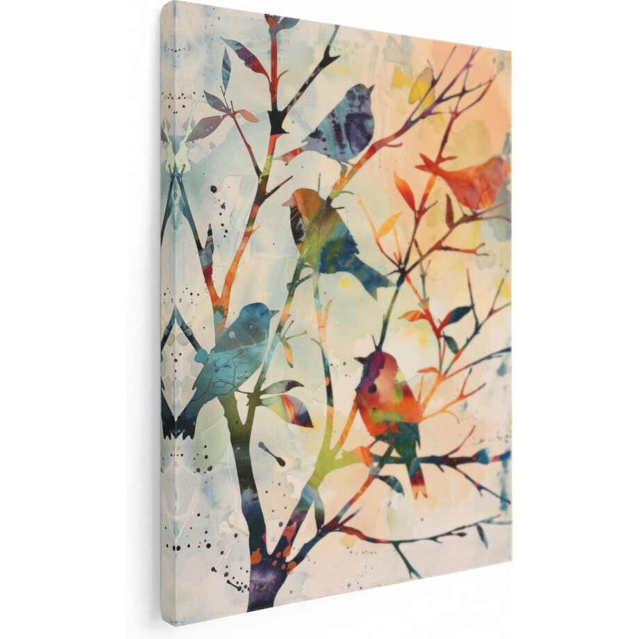 Artaza Canvas Schilderij Kleurrijke Vogels in een Boom - 90x120 - Wanddecoratie - Foto Op Canvas - Canvas Print Artaza Canvas Schilderij Kleurrijke Vogels in een Boom - 90x120 - Wanddecoratie - Foto Op Canvas - Canvas Print afbeelding 1