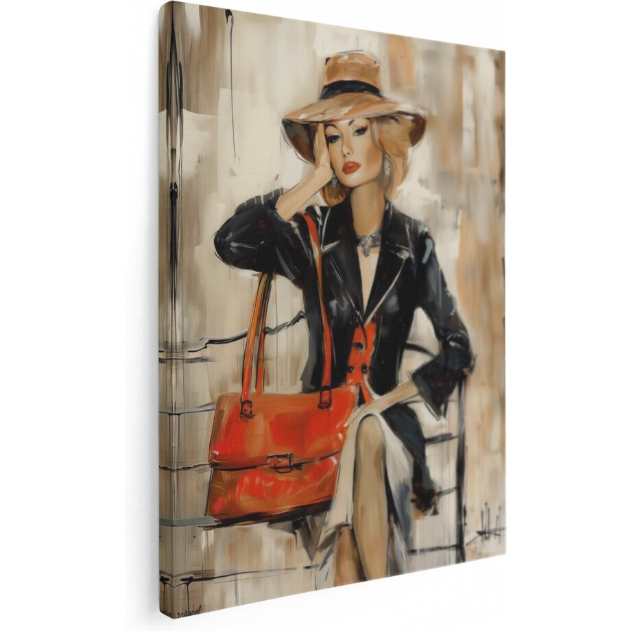 Artaza Canvas Schilderij Vrouw Met Hoed - 60x80 cm - Wanddecoratie Woonkamer - Muurdecoratie Mode - Schilderijen Op Canvas Artaza Canvas Schilderij Vrouw Met Hoed - 60x80 cm - Wanddecoratie Woonkamer - Muurdecoratie Mode - Schilderijen Op Canvas afbeelding 1