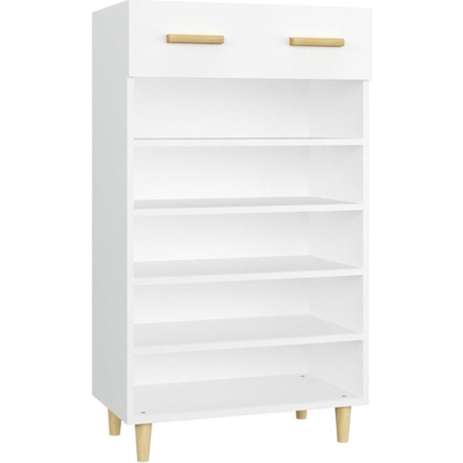 vidaXL - Schoenenkast - 60x35x105 - cm - bewerkt - hout - wit vidaXL - Schoenenkast - 60x35x105 - cm - bewerkt - hout - wit afbeelding 1