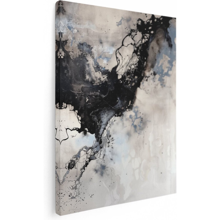 Artaza Canvas Schilderij Abstract Kunstwerk met Zwarte en Witte Inktspatten - 30x40 cm - Klein - Wanddecoratie Woonkamer - Schilderijen - Muurdecoratie afbeelding 1