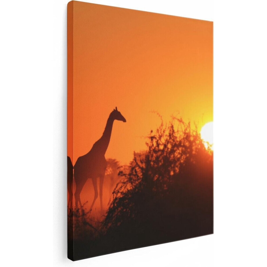 Artaza Canvas Schilderij Drie Giraffe Silhouetten Bij Zonsondergang - 60x80 - Foto Op Canvas - Canvas Print afbeelding 1