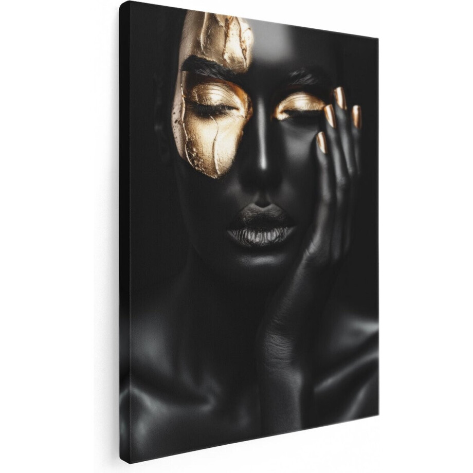 Artaza Canvas Schilderij Vrouw Goud - 60x80 cm - Wanddecoratie Abstract - Muurdecoratie Schilderij Zwarte Vrouw - Kamer Accessoires Artaza Canvas Schilderij Vrouw Goud - 60x80 cm - Wanddecoratie Abstract - Muurdecoratie Schilderij Zwarte Vrouw - Kamer Accessoires afbeelding 1