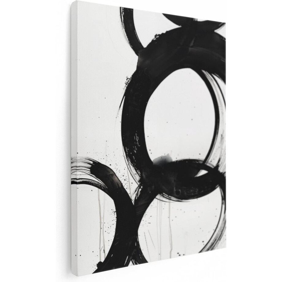 Artaza Canvas Schilderij Zwart Wit Cirkels - 90x120 cm - Wanddecoratie Woonkamer - Schilderijen - Muurdecoratie afbeelding 1