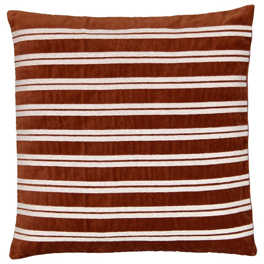 HEMA HEMA Kussenhoes 50x50 Terra Fluweel Met Strepen (terra) afbeelding 1