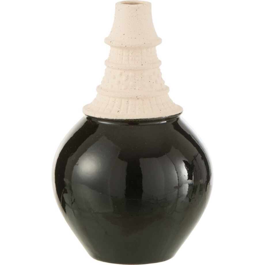 J-Line vaas Hals Hoog - keramiek - zwart/beige - small - 26 cm hoog afbeelding 1