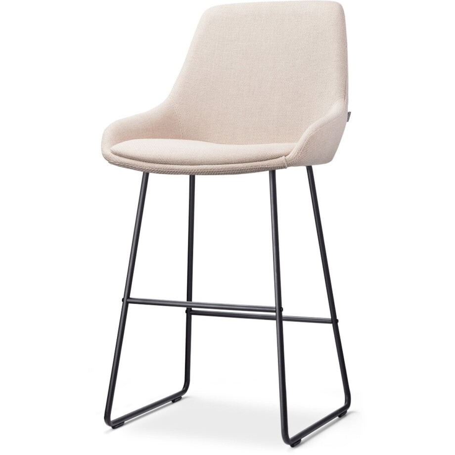Nolon Nino-Isa Barkruk Beige - Zwart Onderstel - 65 cm - Stof - Kookeiland - Barkruk met Rugleuning - Design - Comfortabel afbeelding 1