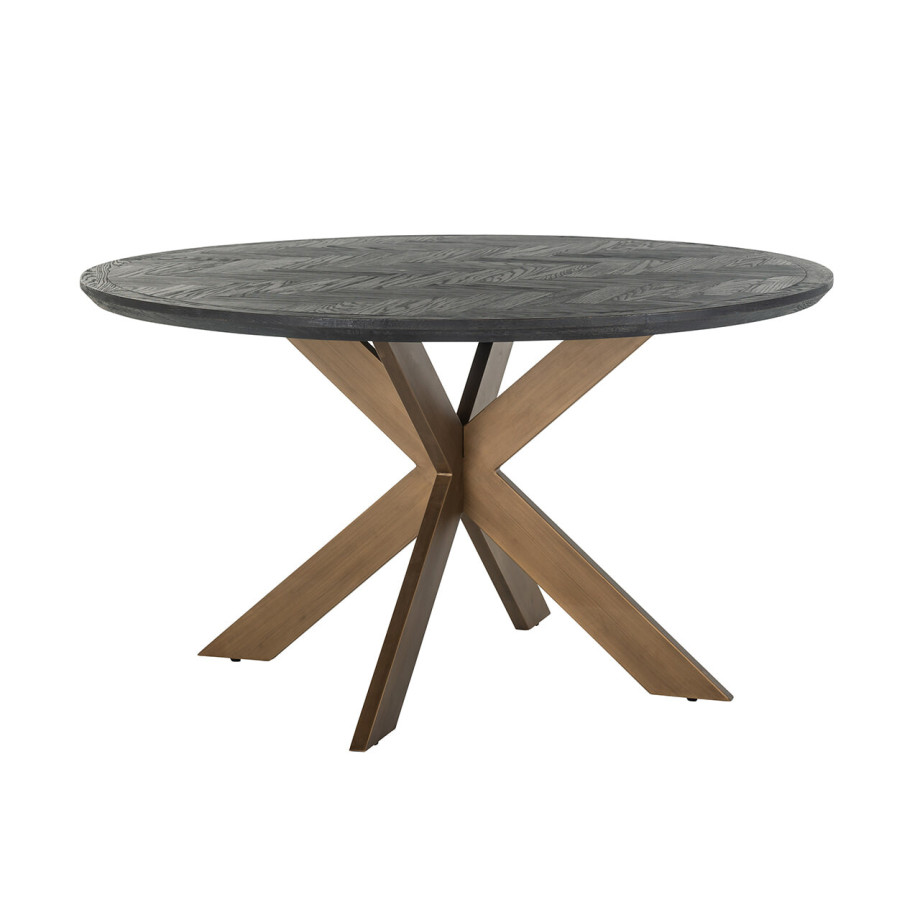 Richmond Ronde Eettafel 'Blackbone' Brass, Eikenhout en Staal, Ø140cm afbeelding 