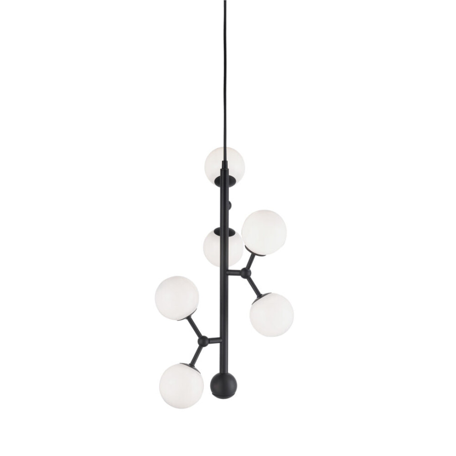 Halo Design Hanglamp 'ATOM' Verticaal, 6-lamps, kleur Zwart / Opaal afbeelding 1