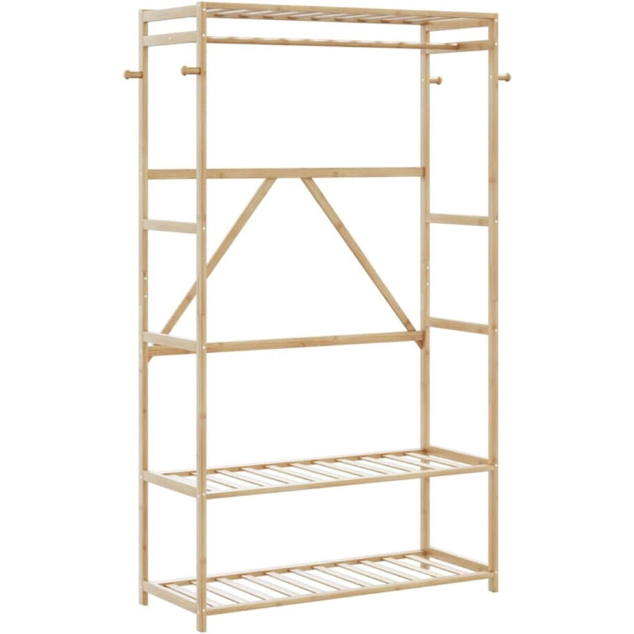 vidaXL - Kledingrek - met - schappen - 110x40x175 - cm - bamboe afbeelding 1