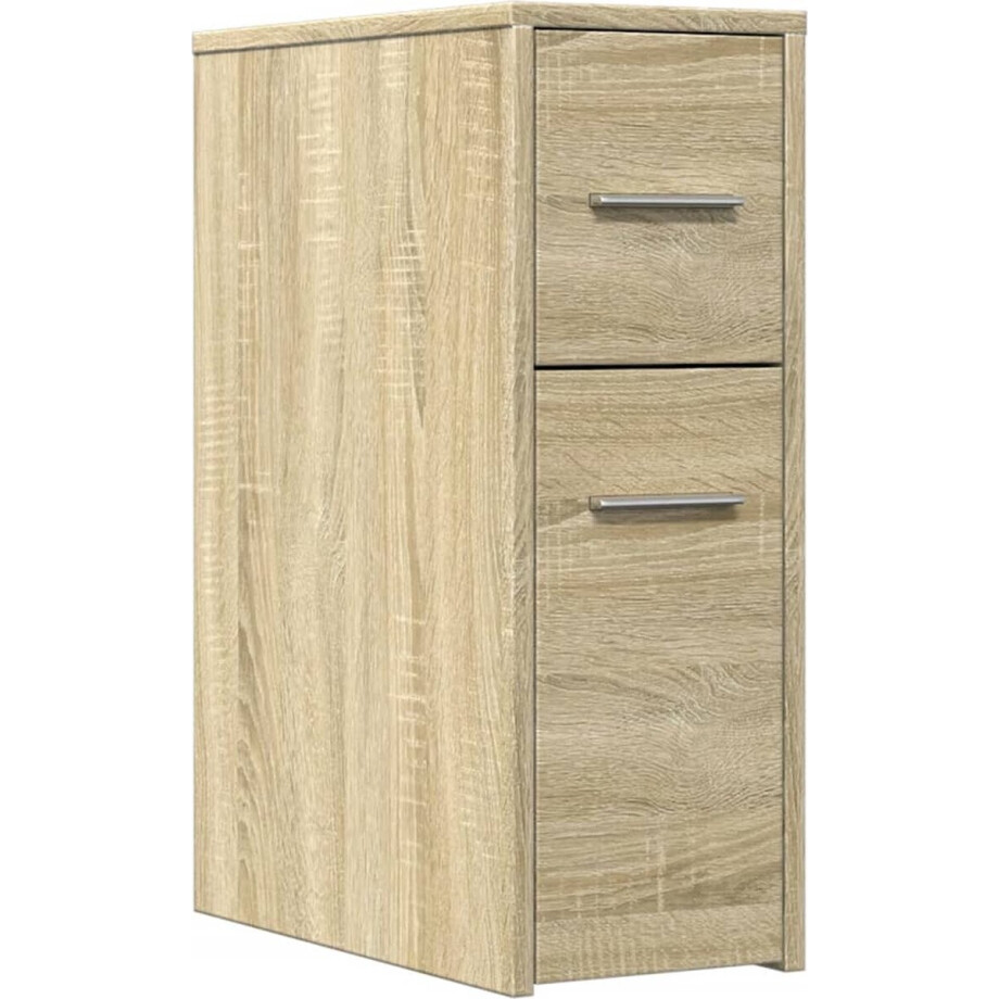 vidaXL - Badkamerkast - smal - met - wielen - bewerkt - hout - sonoma - eikenkleurig afbeelding 1