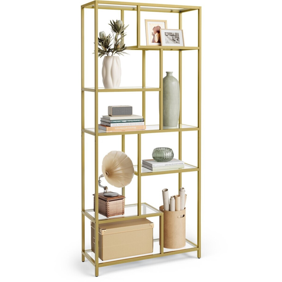 VASAGLE - Boekenkast - Met 6 Niveaus - Planken van Hardglas - Voor Woonkamer Kantoor Keuken VASAGLE - Boekenkast - Met 6 Niveaus - Planken van Hardglas - Voor Woonkamer Kantoor Keuken afbeelding 1