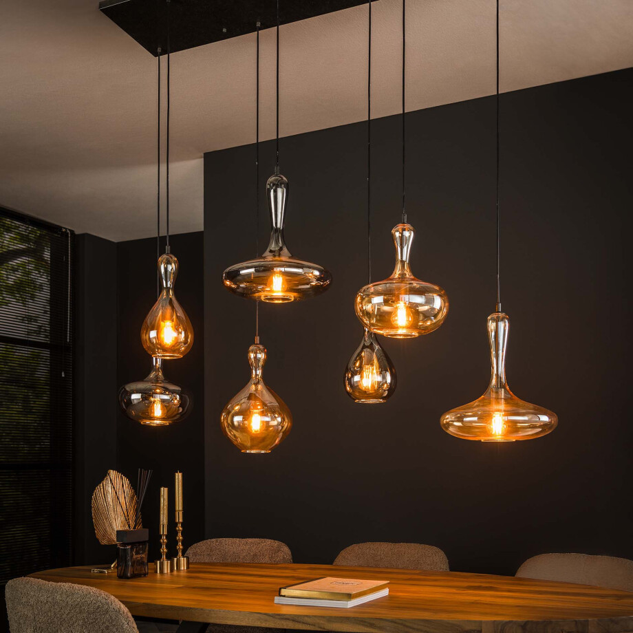 LifestyleFurn Hanglamp 'San' Glas, 4+3-lamps LifestyleFurn Hanglamp 'San' Glas, 4+3-lamps afbeelding 1