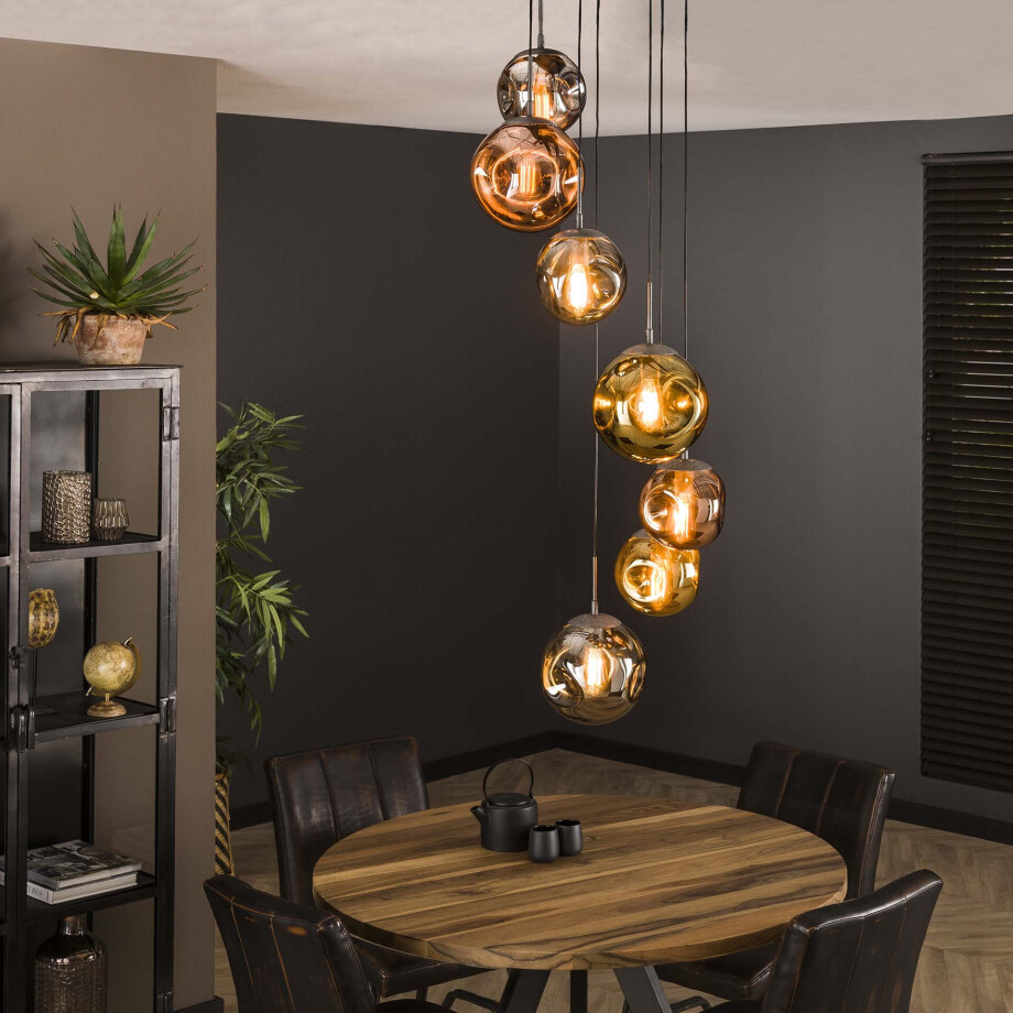 LifestyleFurn Hanglamp 'Yair' 7-lamps Getrapt, kleur Oud Zilver LifestyleFurn Hanglamp 'Yair' 7-lamps Getrapt, kleur Oud Zilver afbeelding 1