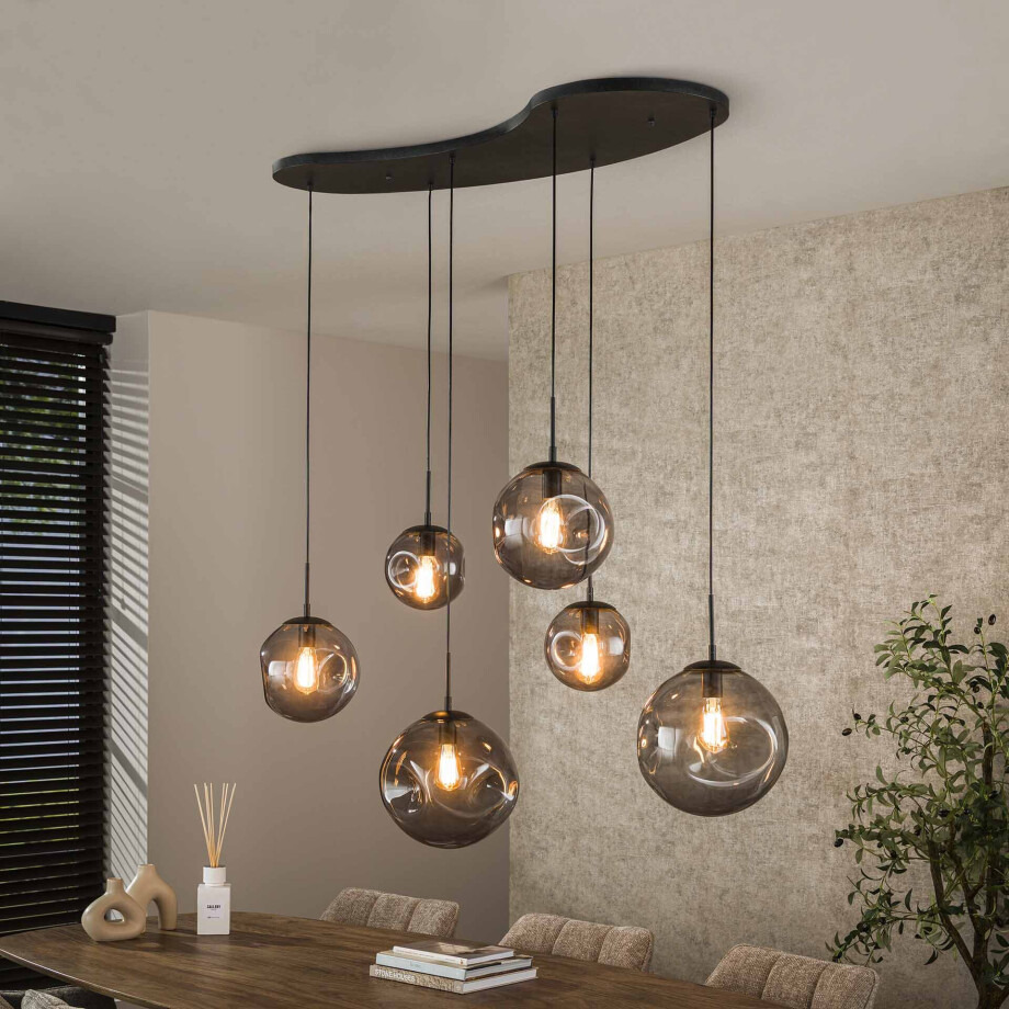 LifestyleFurn Hanglamp 'Noriko' 6-lamps, Artic Black finish afbeelding 1