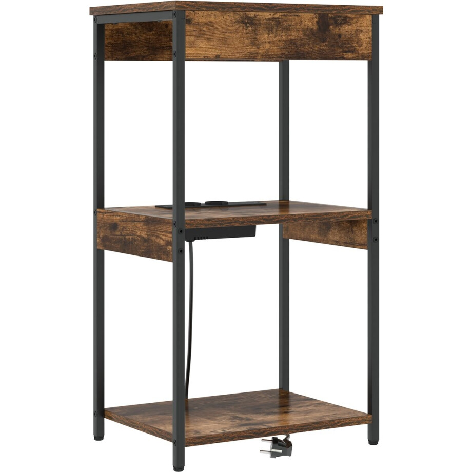 vidaXL - Nachtkastje - met - plank - Rook - Eiken - 41 - x - 31 - x - 76 - cm - Bewerkt - hout afbeelding 1