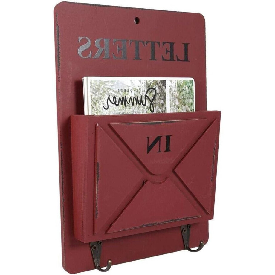 TheLau - Houten brievenbus brievenrek sleutelhouder muuropslag decoratie haakhanger (rood) - Stijlvolle opbergoplossing voor post en sleutels TheLau - Houten brievenbus brievenrek sleutelhouder muuropslag decoratie haakhanger (rood) - Stijlvolle opbergoplossing voor post en sleutels afbeelding 1