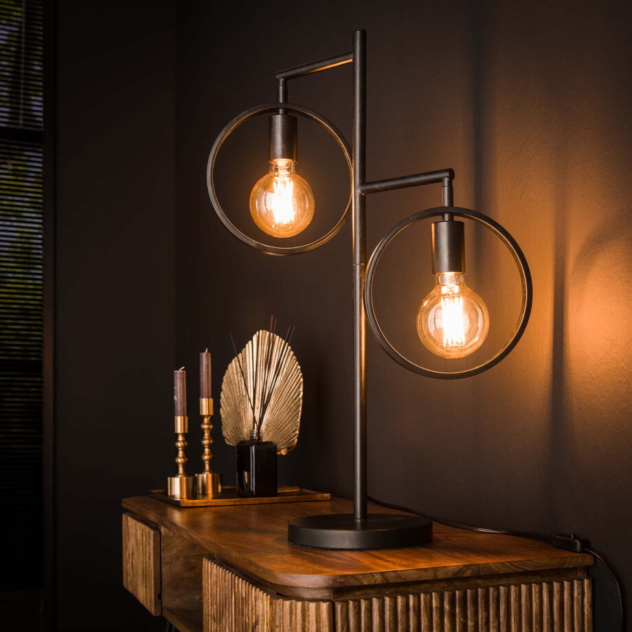 LifestyleFurn Tafellamp 'Holley' 2-lamps, Ø22cm, kleur Charcoal afbeelding 1