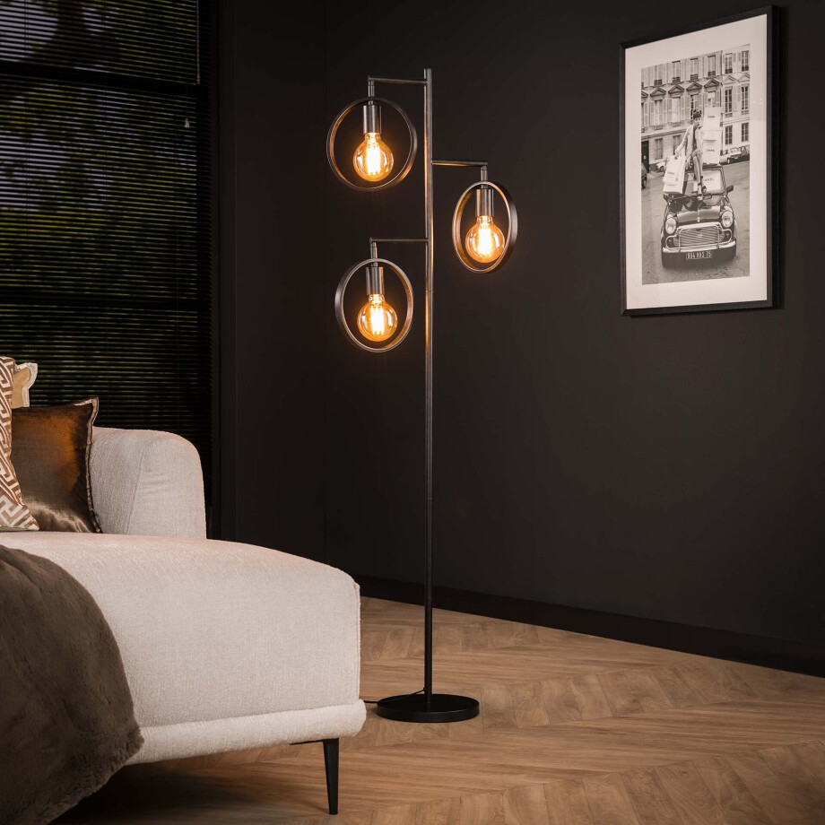 LifestyleFurn Vloerlamp 'Holley' 3-lamps, Ø22cm, kleur Charcoal afbeelding 1