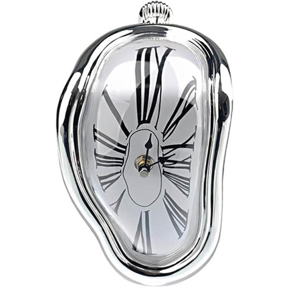 ByShane - Decoratieve Melted Klok Salvador Dali Stijl voor Thuis en Kantoor - Tafeldecoratie - Grappig en Creatief Geschenk - Zilverkleurig afbeelding 