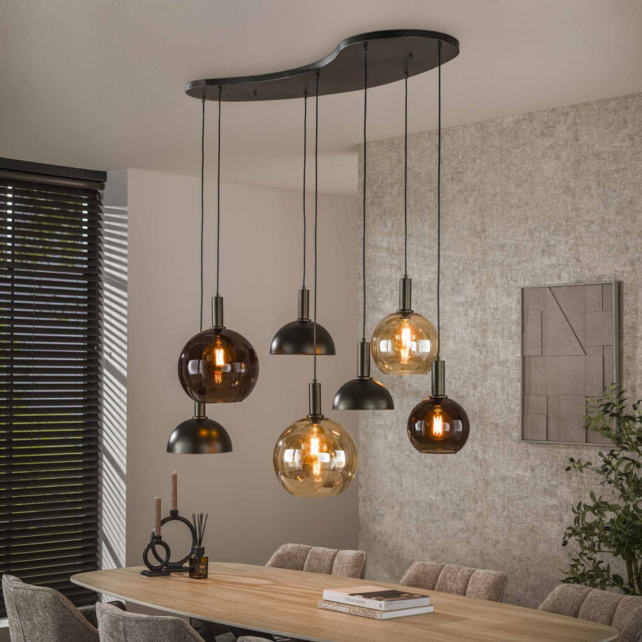LifestyleFurn Hanglamp 'Jocelyn' Glas en metaal, 4+3-lamps afbeelding 1