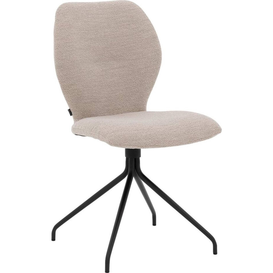 Goossens Eetkamerstoel Hera - Zonder Armleuning - Stof - Beige - Spinpoot met ronde poten afbeelding 1