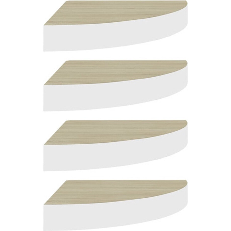 vidaXL - Hoekwandschappen - 4 - st - 35x35x3,8 - cm - MDF - eikenkleurig - en - wit vidaXL - Hoekwandschappen - 4 - st - 35x35x3,8 - cm - MDF - eikenkleurig - en - wit afbeelding 1