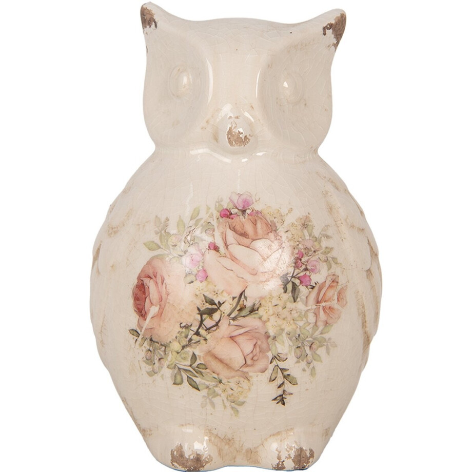 Clayre & Eef Decoratie Beeld Uil 11x10x17 cm Beige Roze Keramiek afbeelding 1