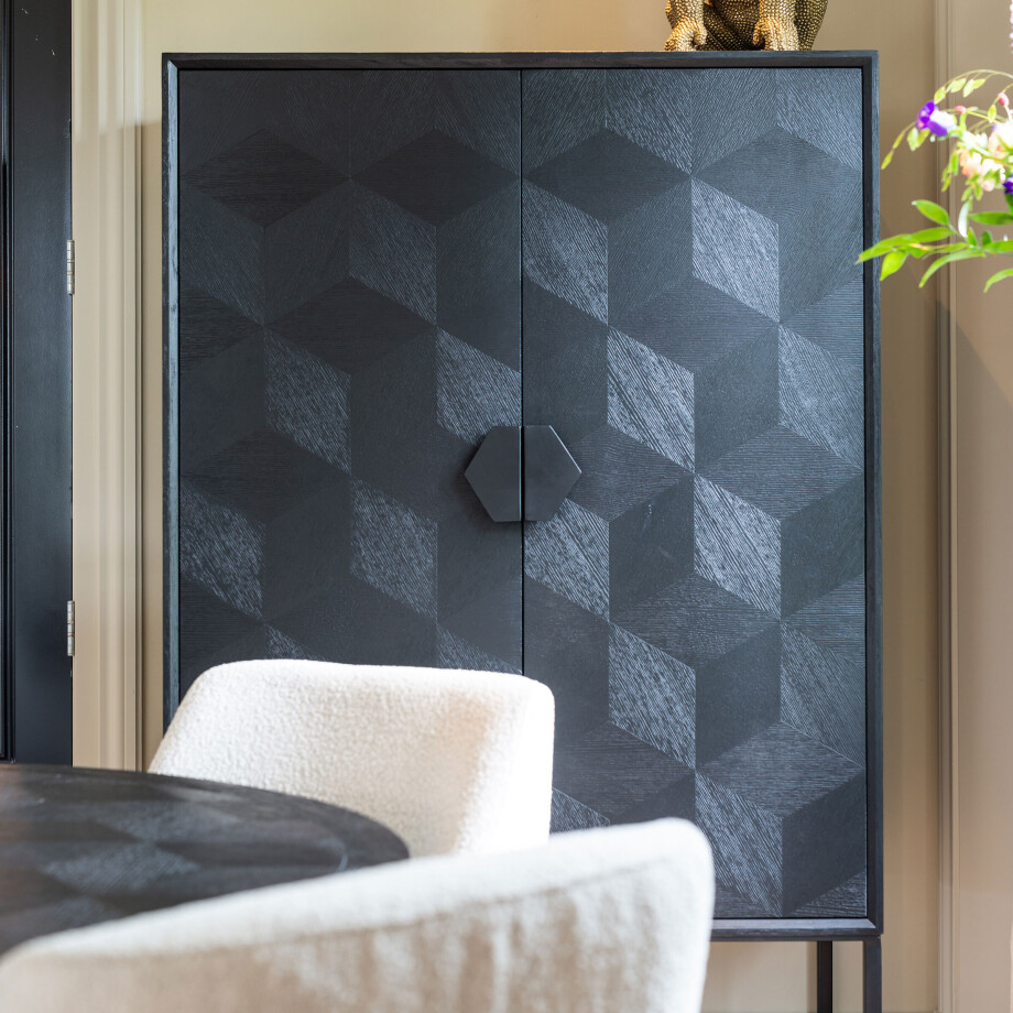 Richmond Opbergkast 'Blax' 110 x 175cm, Eikenhout en staal, kleur zwart afbeelding 1