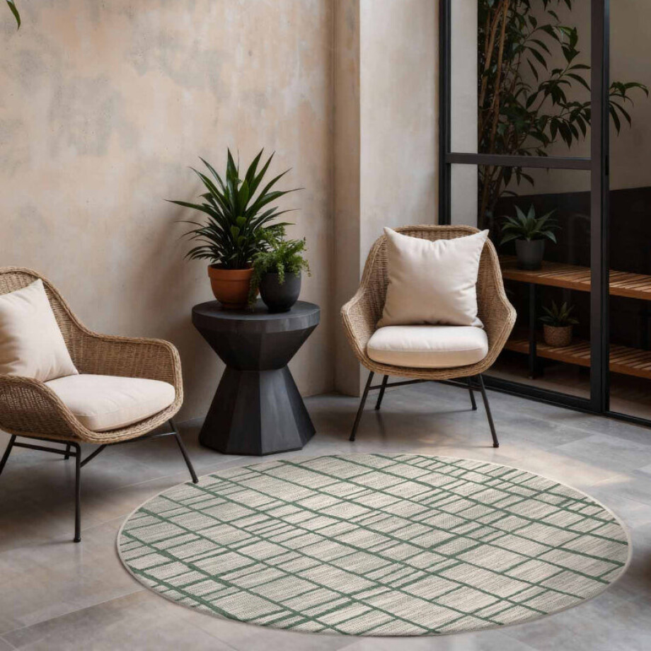 Vloerkleed Crouch Rond - Groen Wit Xcm - Polypropyleen - Dekbed-Discounter.nl afbeelding 