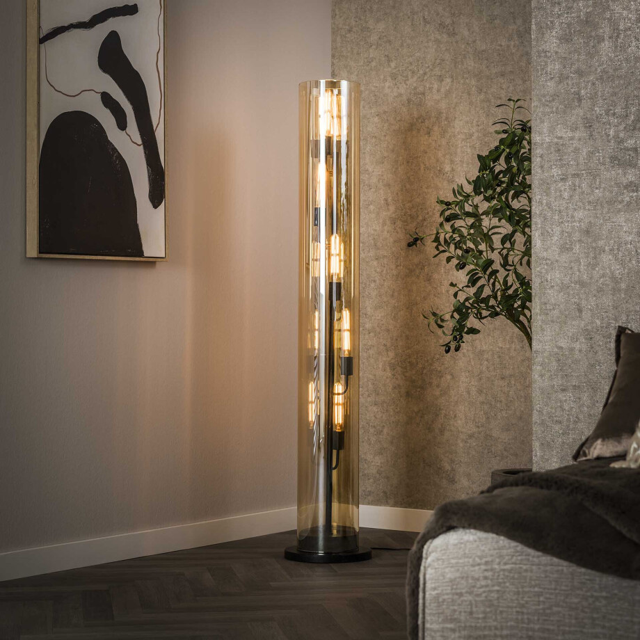 LifestyleFurn Vloerlamp 'Wessley' Amber glas en Artic black, 5-lamps LifestyleFurn Vloerlamp 'Wessley' Amber glas en Artic black, 5-lamps afbeelding 1