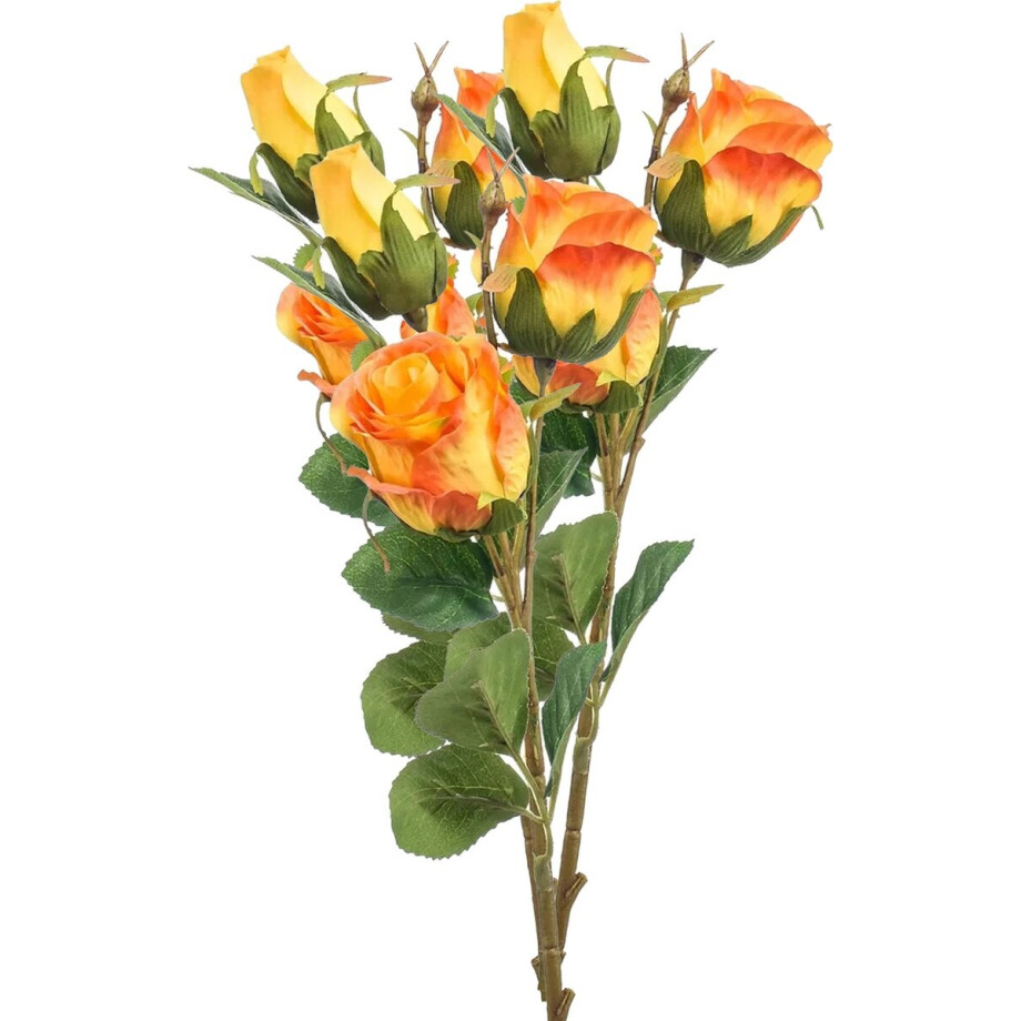 Emerald Kunstbloem Roos tak - 3x - 44 cm - oranje - Kunst zijdebloemen Emerald Kunstbloem Roos tak - 3x - 44 cm - oranje - Kunst zijdebloemen afbeelding 1