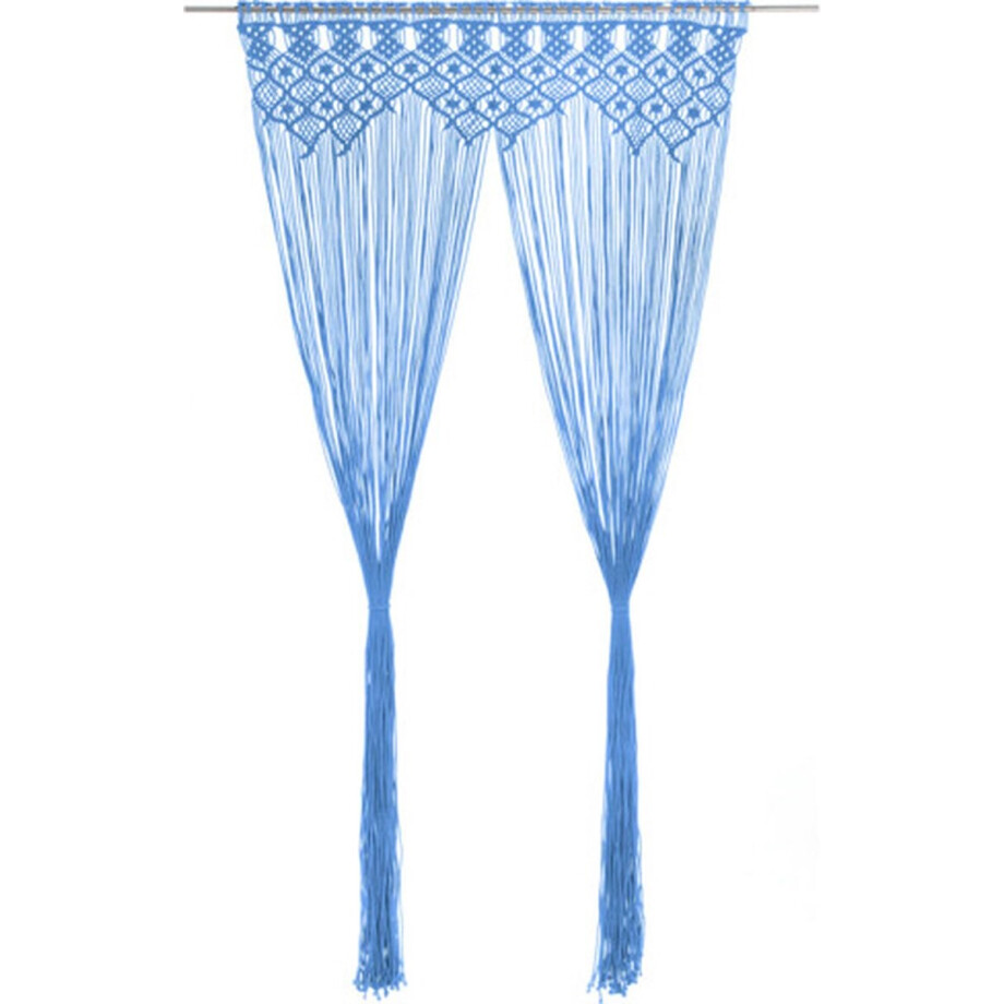 vidaXL - Gordijn - macramé - 140x240 - cm - katoen - blauw vidaXL - Gordijn - macramé - 140x240 - cm - katoen - blauw afbeelding 1