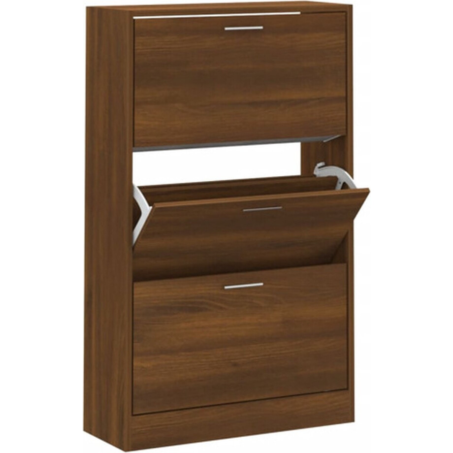 vidaXL - Schoenenkast - 63x24x103 - cm - bewerkt - hout - bruin - eikenkleur vidaXL - Schoenenkast - 63x24x103 - cm - bewerkt - hout - bruin - eikenkleur afbeelding 1