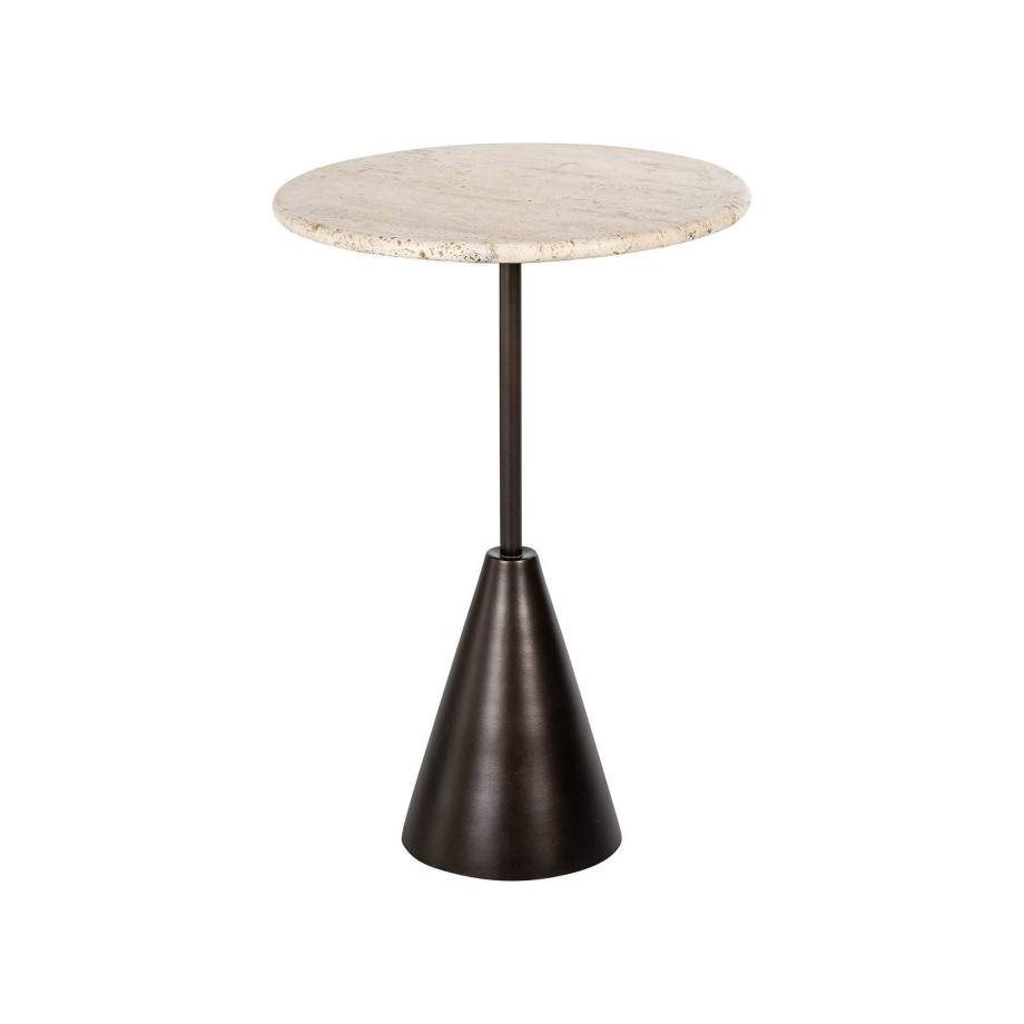 Richmond Ronde Bijzettafel 'Avalon' Travertin, 39cm, kleur Brons afbeelding 