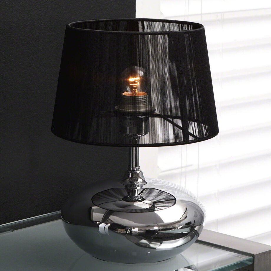 Tafellamp 'Takako' 1 Lamps, chroom met zwarte kap Tafellamp 'Takako' 1 Lamps, chroom met zwarte kap afbeelding