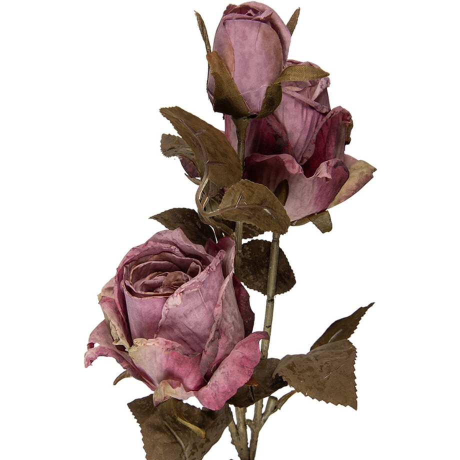 Clayre & Eef Kunstbloem Roos- Zijden 70 cm Paars Kunststof Kunstbloemen afbeelding 1