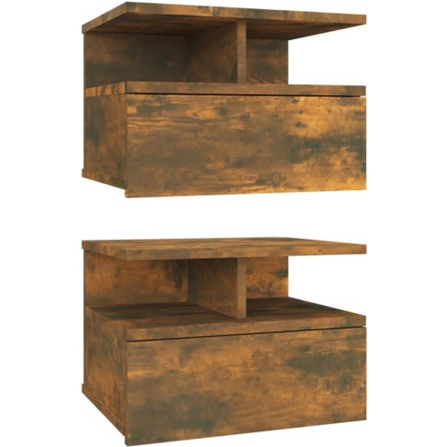 vidaXL - Nachtkastjes - 2 - st - zwevend - 40x31x27 - cm - hout - gerookt - eikenkleurig afbeelding 1