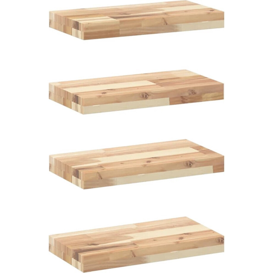 vidaXL - Wandschappen - 4 - st - zwevend - 40x20x4 - cm - onbehandeld - acaciahout afbeelding 1