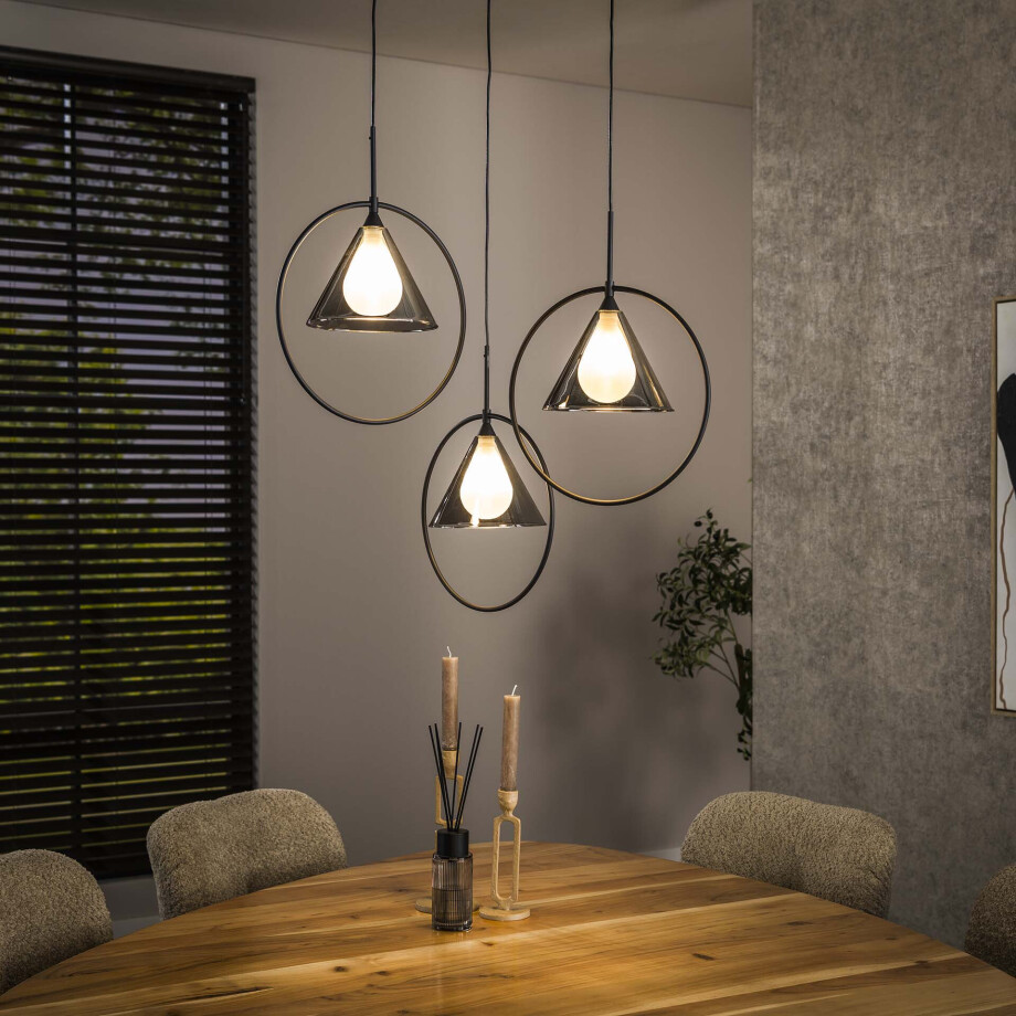 LifestyleFurn Hanglamp 'Jordie' Smoke glas, 3-lamps afbeelding 1