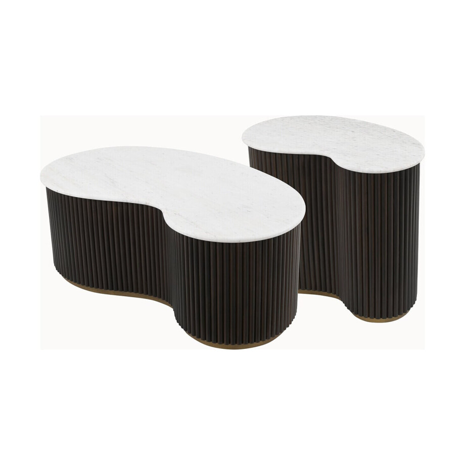 Richmond Organische Salontafel 'Mayfield' Mangohout en marmer, Set van 2 stuks afbeelding 1