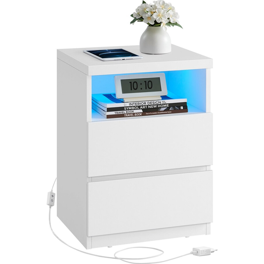 Nachtkastje – Met Verstelbare LED-Verlichting – Wolkwit – Modern Design afbeelding 1