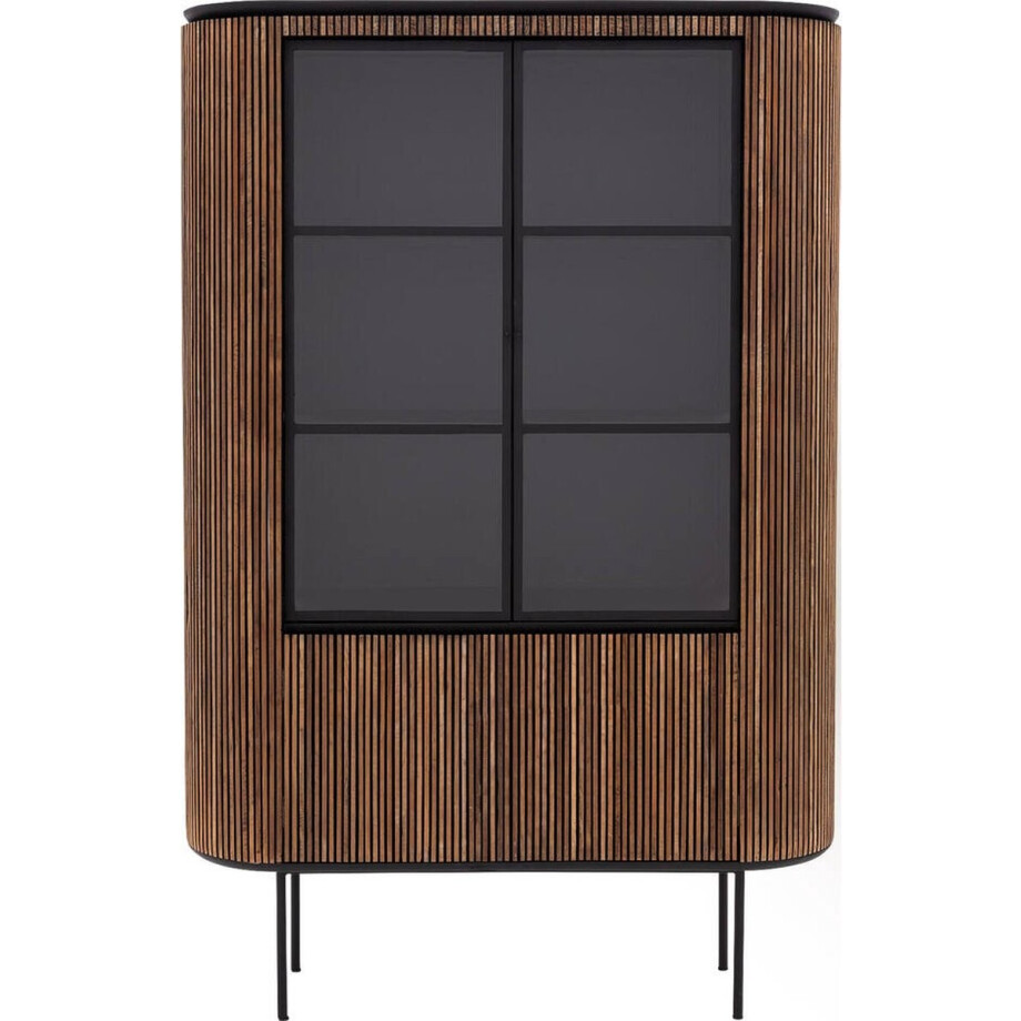 Goossens Vitrinekast Adel, 2 Glasdeuren 2 Dichte Deuren - Hout Bruin afbeelding 1