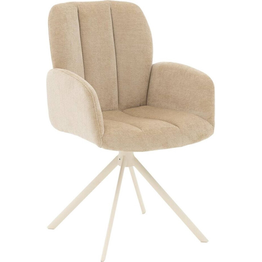 Goossens Eetkamerstoel Hestia - Met Armleuning - Stof - Beige afbeelding 1