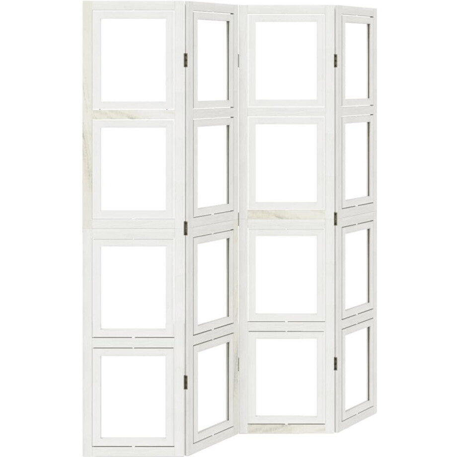 vidaXL - Kamerscherm - met - 4 - panelen - massief - paulowniahout - wit vidaXL - Kamerscherm - met - 4 - panelen - massief - paulowniahout - wit afbeelding 1