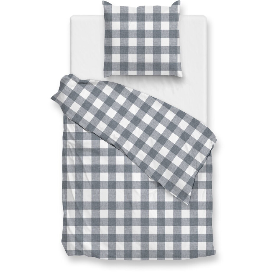 Zohome Dekbedovertrek Quattro-di-Lino - Bedlinnen met Ruiten - 140x220 - Blauw - Dekbedhoes van 100% Katoen afbeelding 1