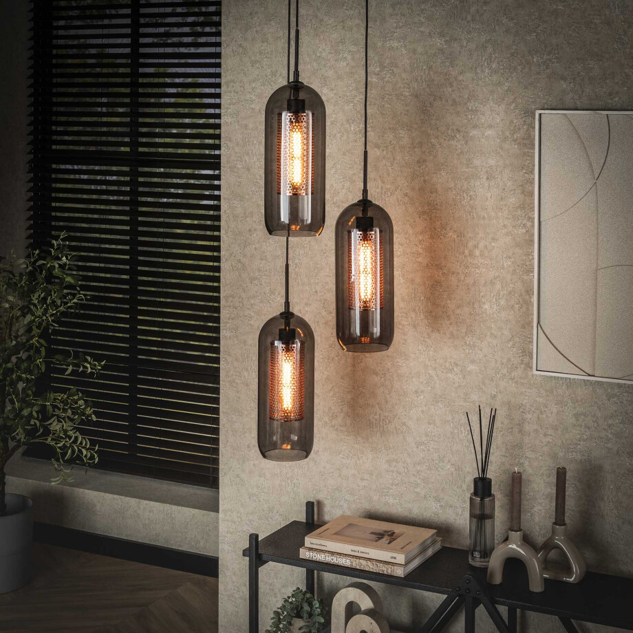 LifestyleFurn Hanglamp 'Jaida' 3-lamps, smoke-glas LifestyleFurn Hanglamp 'Jaida' 3-lamps, smoke-glas afbeelding 1