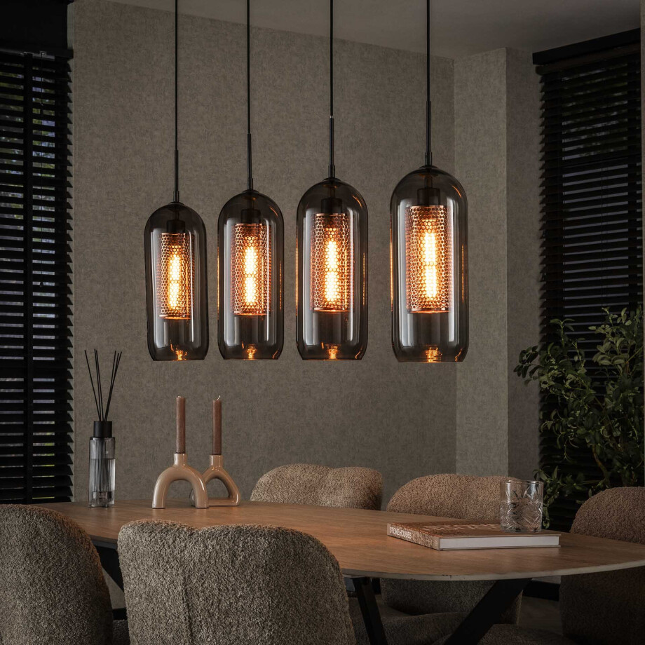 LifestyleFurn Hanglamp 'Jaida' 4-lamps, smoke-glas LifestyleFurn Hanglamp 'Jaida' 4-lamps, smoke-glas afbeelding 1