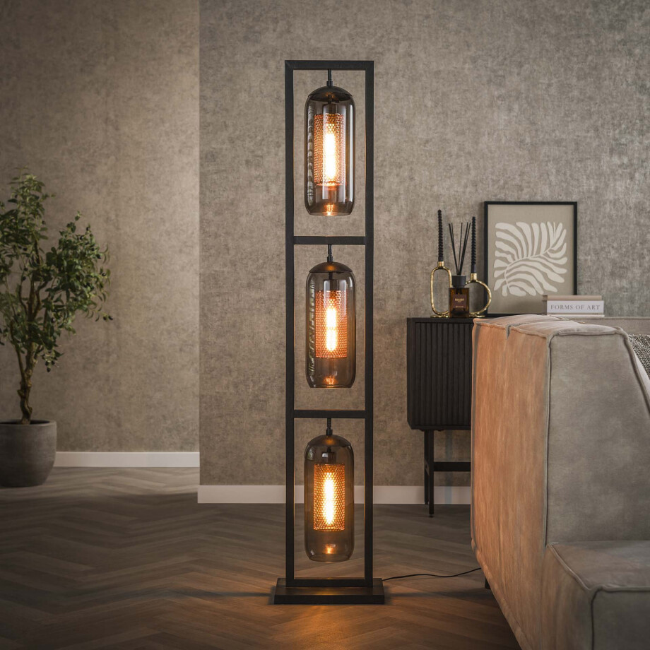LifestyleFurn Vloerlamp 'Jaida' 3-lamps, smoke-glas afbeelding 1